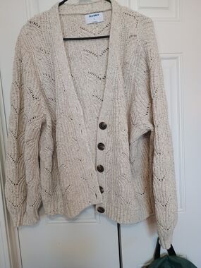 Old Navy Women's Beige Open-Knit Button Cardigan Sweater